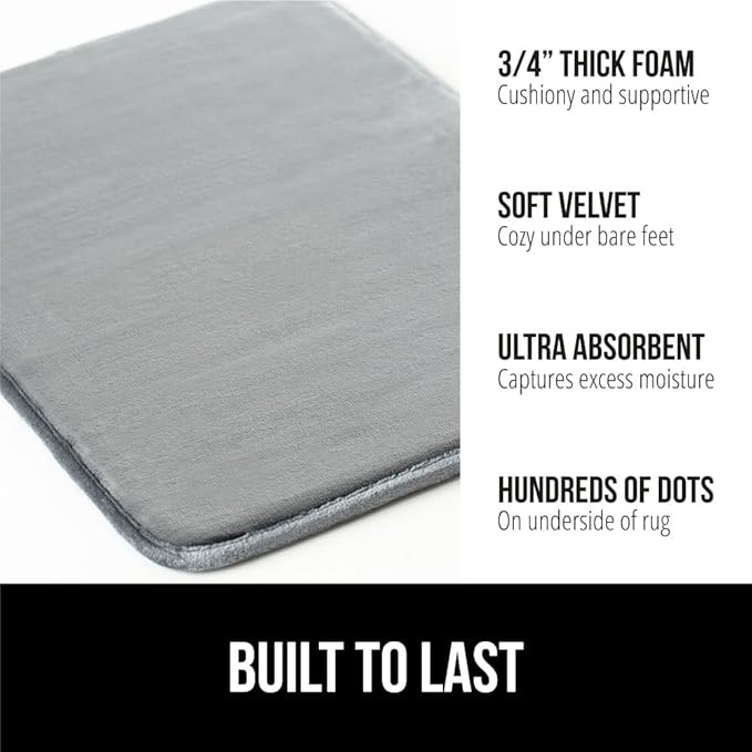 GORILLA GRIP Memory Foam Bath Rugs, Soft Absorbent Velvet Bathroom Mats - Image 3