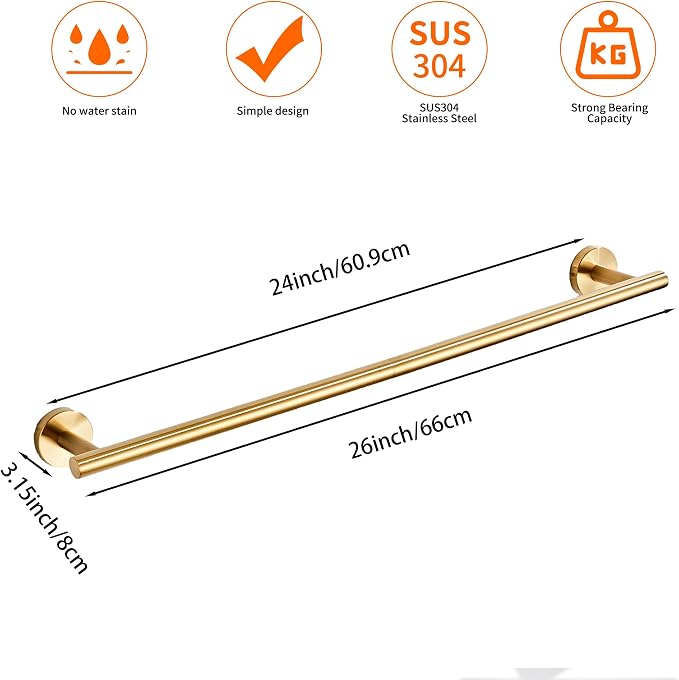 Bath Towel Bar, 24 Inch 304 Stainless Steel Thicken Towel Holder - Image 3