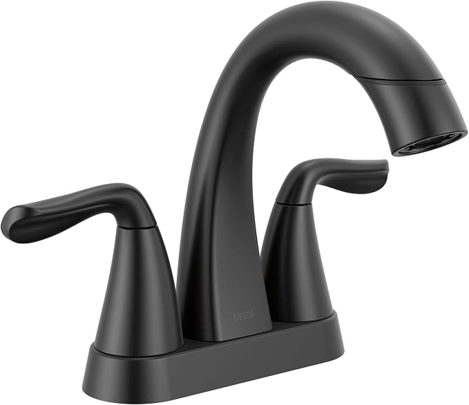 Delta Arvo Pull-Down Centerset Bathroom Faucet, Matte Black Bathroom Sink Faucet by DeltaFaucet