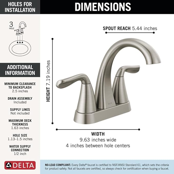 Delta Arvo Centerset Bathroom Faucet, Brushed Nickel 2-Handle Bathroom Faucet - Image 3