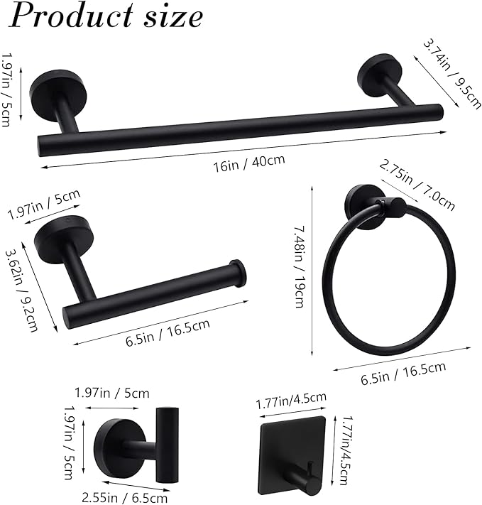 14-Pieces Matte Black Bathroom Accessories Set, Stainless Steel Bathroom - Image 2