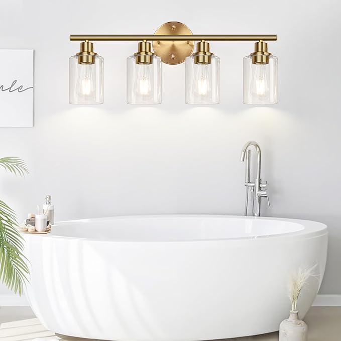 4-Light Bathroom Light Fixtures, Brushed Gold Modern Vanity Lights Over Mirror - Image 8