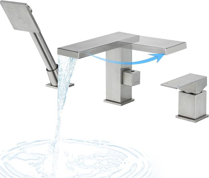 LIWEIKE Roman Tub Faucet with Sprayer, Brushed Nickel High Flow Deck Mount 3 by LIWEIKE