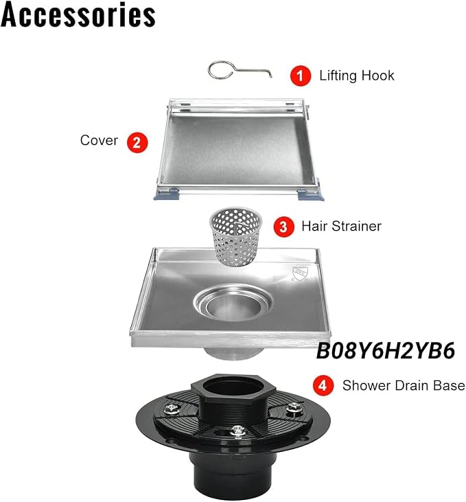 Square Shower Drain, Shower Drain 6 inch - Image 3