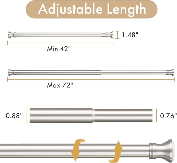 Amazer Spring Tension Shower Curtain Rod, 42-72 Inches Rust-Resistance Tension - Image 2