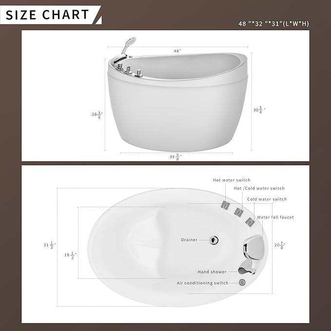 Empava Air Jetted Massage Bath Tub 48 in. Freestanding Bathtub Air Mirco Bubble - Image 5