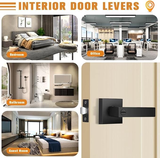 Probrico Interior Black Door Handle, Heavy Duty, Flat Square Privacy Door - Image 5