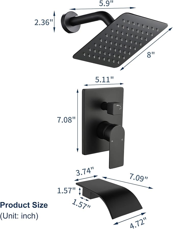 Tub Shower Faucet Combo Set Matte Black Shower Faucet Set - Image 6