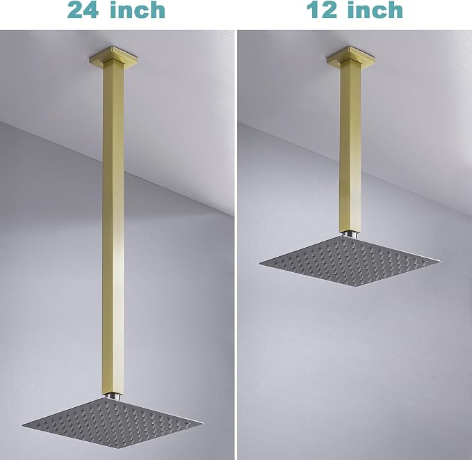 BESTILL 24 Inch Brushed Gold Ceiling Mount Shower Arm and Flange, Square Rain - Image 5