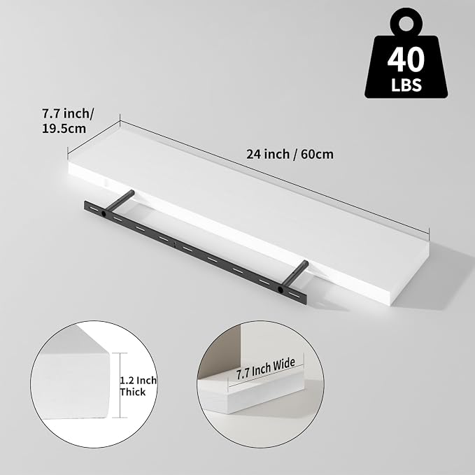 SAUMONIERES Floating Shelves 8 Inch Deep Solid Wood Wide Wall Shelf Set of 2 - Image 3