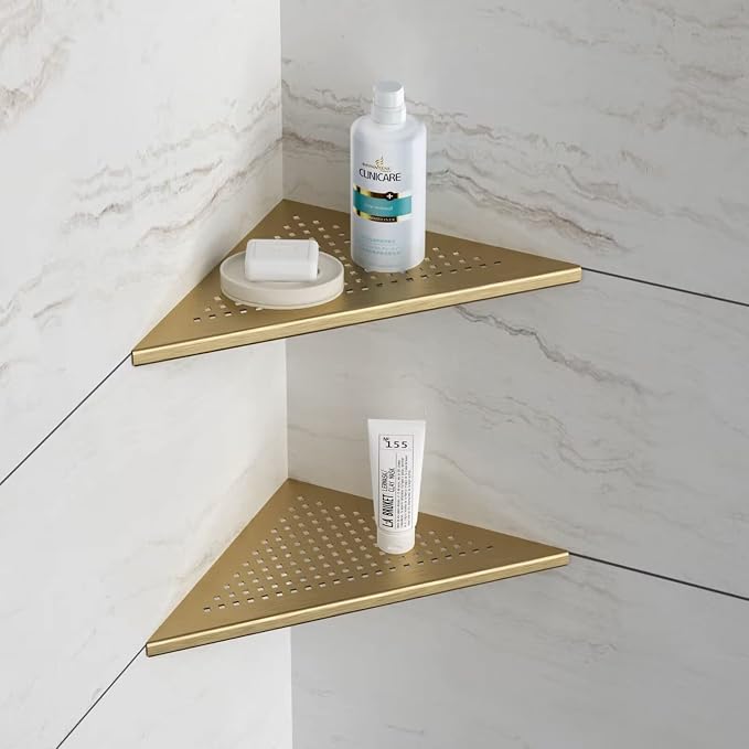 Neodrain 10 Inch Golden Bathroom Corner Shelf Set of 2, Floating Corner Shelves - Image 3