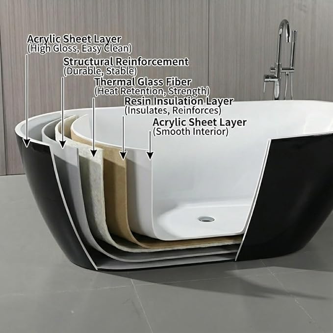 59 Inch Acrylic Freestanding Bathtub, Acrylic Soaking Bathtub - Image 4