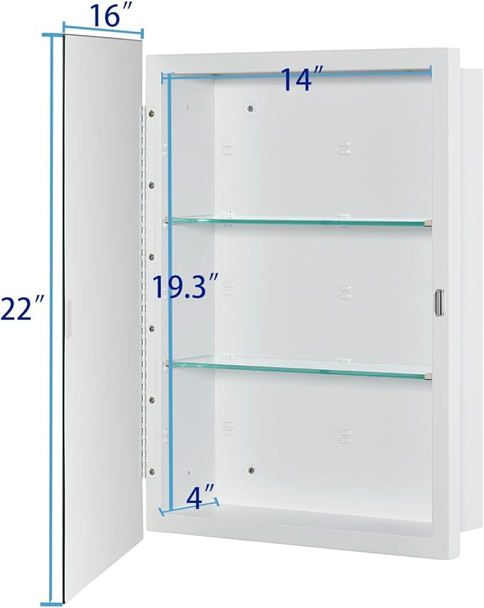 Bathroom Medicine Cabinet with Beveled Edge Mirrored Door 16 x 22 inch - Image 3