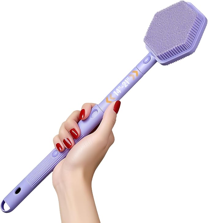 Silicone Back Scrubber for Shower – 21in Extendable Shower Brush by AIMAIAIMAI