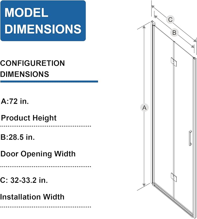 32 in.W x 72 in.H Bifold Frameless Glass Shower Door 1/4” Tempered Clear Glass - Image 8