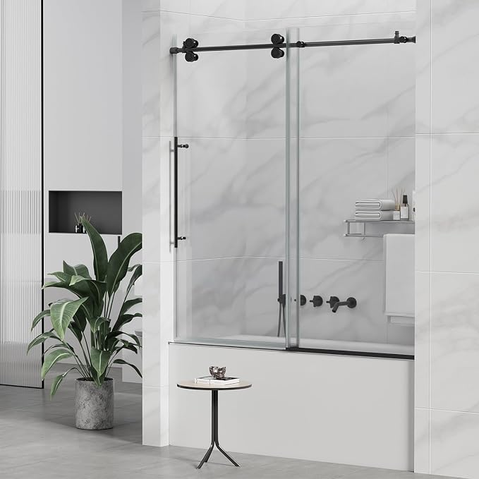Sunrosa 60" W x 60" H Frameless Tub Shower Door, Sliding Tub Door by ElevateYourEverydayShower