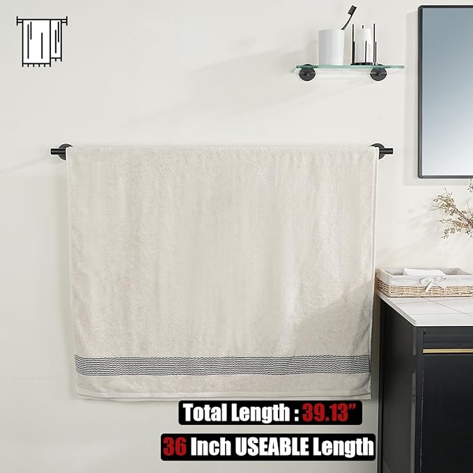 JQK Bath Towel Bar Black, 39 Inch 304 Stainless Steel Thicken 1mm Single Towel - Image 3