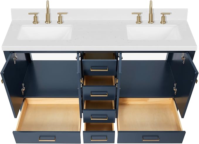 ARIEL Cambridge 60 Inch Midnight Blue Bathroom Vanity Double Sink, Solid Wood - Image 5