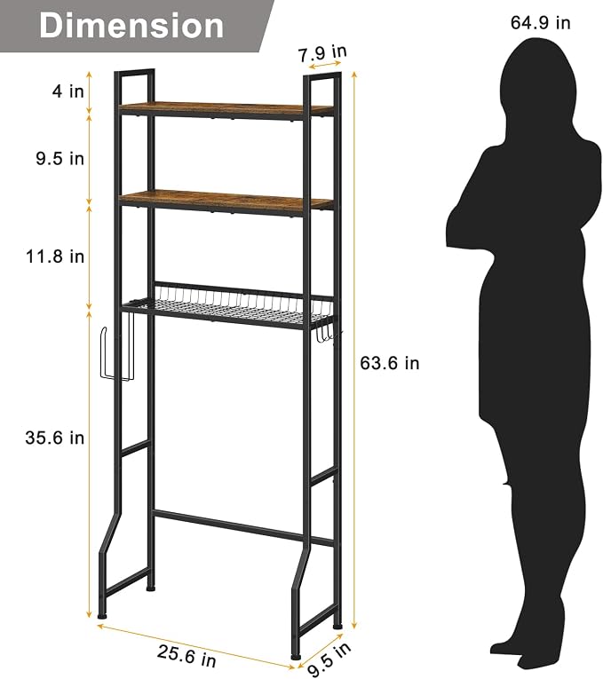 smusei Over The Toilet Storage Shelf, 3 Tier Bathroom Organizer Over The Toilet - Image 2