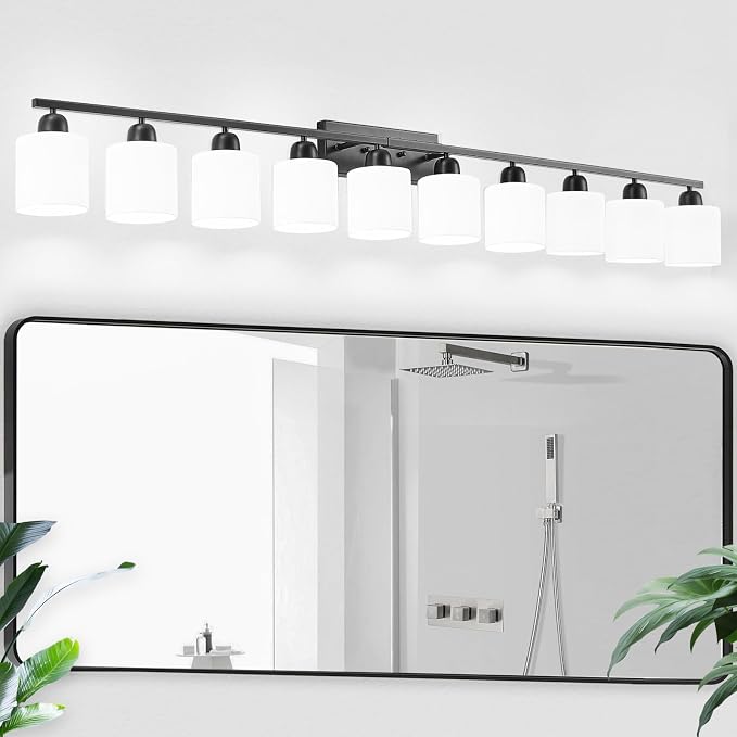10 Light Black Vanity Lights for Giant Mirror, Bathroom Vanity Lights Over by FAISHILAN