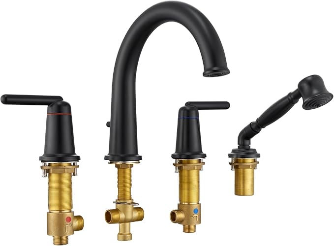 Bathtub Faucet Trim Kit with Hand Shower and Rough-in Valve Deck Mount 4 Hole by Wintap