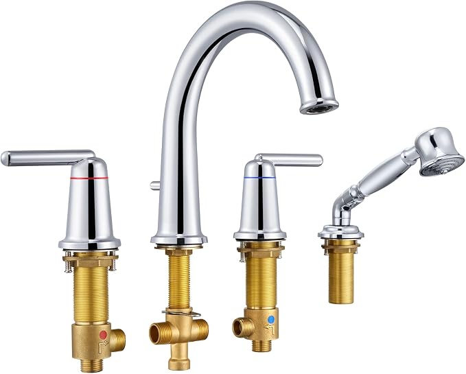 Roman Tub Faucet with Sprayer, Bath Tub Faucet Set with Valve Brass 4 Hole 2 by Wintap