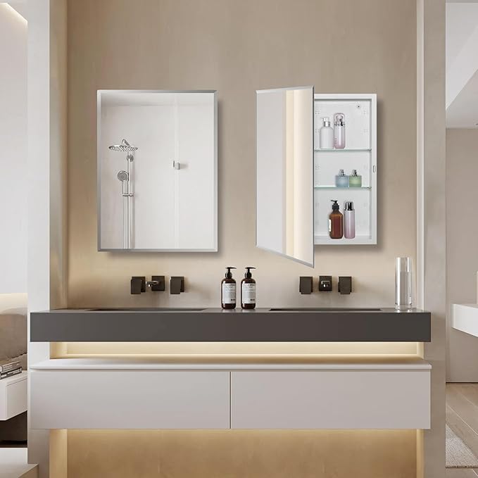 Bathroom Medicine Cabinet with Beveled Edge Mirrored Door 16 x 22 inch - Image 2