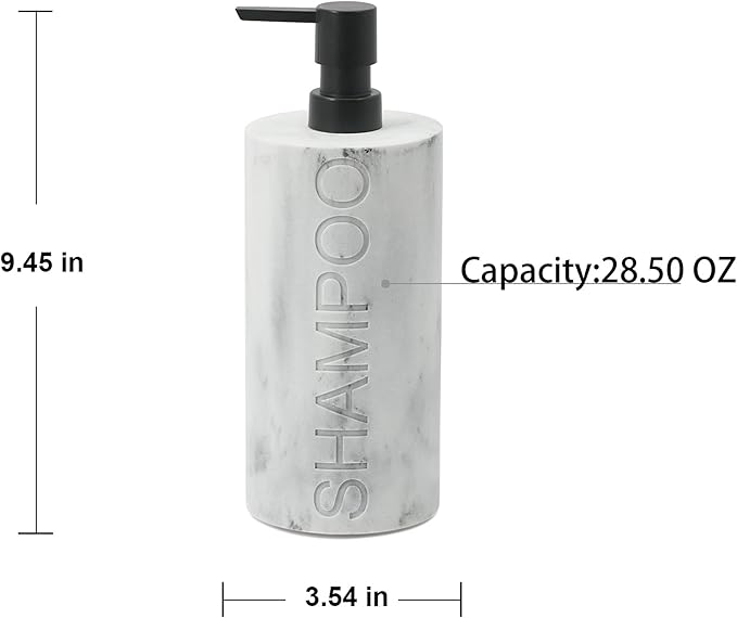 Resin White Marbled Shampoo Engraved Bottle Refillable Pump Dispenser, Durable - Image 4