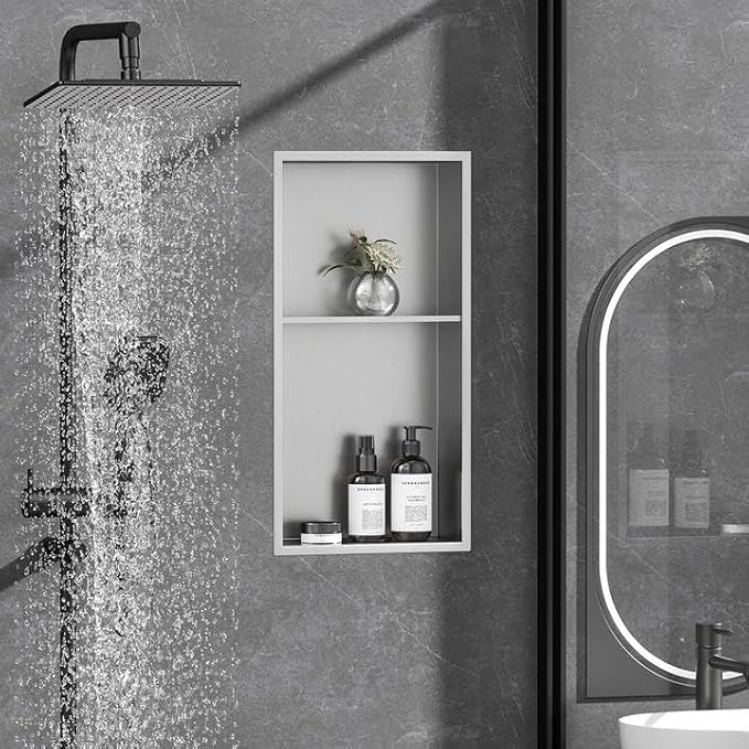 Neodrain No Tile Shower Niche, Brushed Stainless Steel Bathroom Shelf 24" X 12" - Image 4