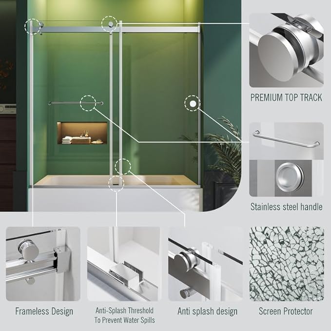 Bathtub Sliding Door, Bathtub Glass Door, Bathtub Double Sliding Tempered Glass - Image 3