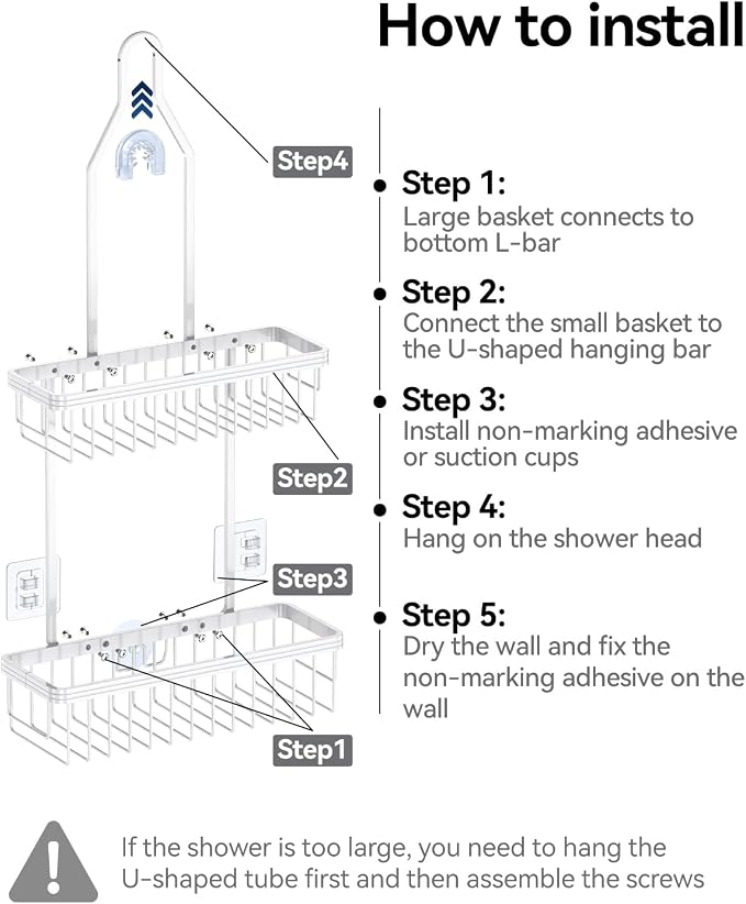 YASONIC Shower Caddy Hanging, Never Rust Shower Organizer Hanging, Aluminum - Image 8