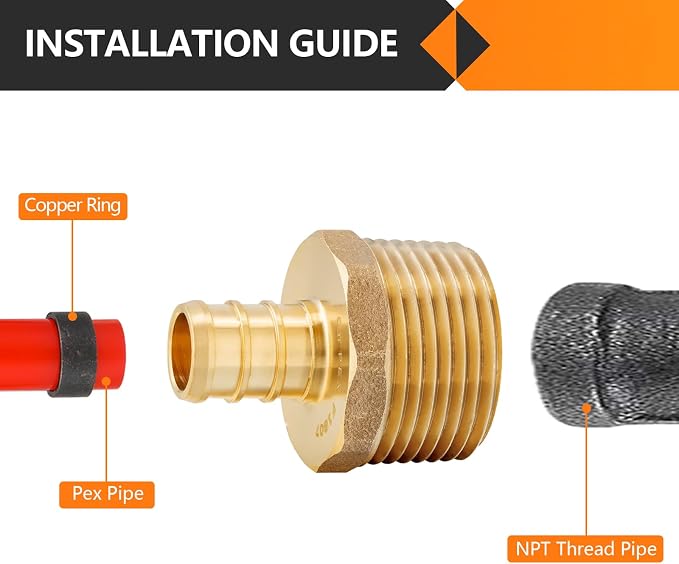 HeSun 100-Pack PEX Fittings, 1/2" PEX x 3/4" Male NPT, Brass Pex Male Adapter - Image 4