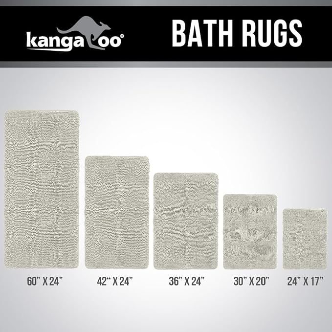 KANGAROO Bathroom Rugs, Chenille Soft Absorbent Bath Rug, Shaggy Shower Mat - Image 9