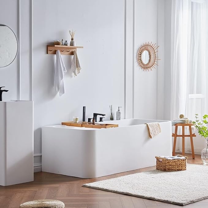 Cpingao 63" Stone Resin Freestanding Bathtub, Rectangular Shape Freestanding - Image 5