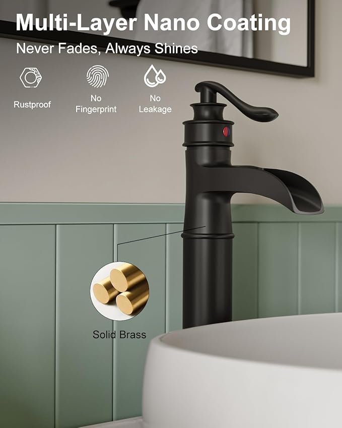 BWE Vessel Sink Faucet Waterfall Matte Black - Image 5