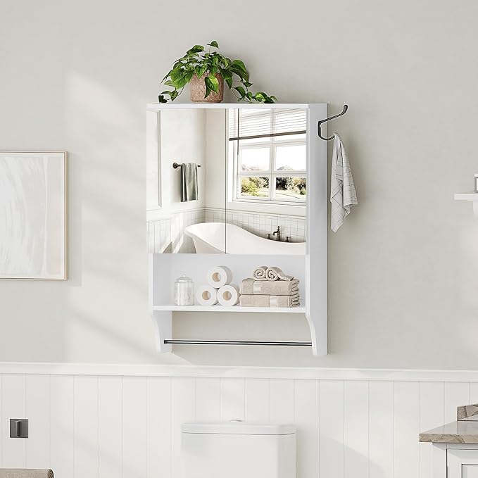 Bathroom Wall Cabinet with Mirror, Medicine Cabinet with 2 Door and Adjustable - Image 5