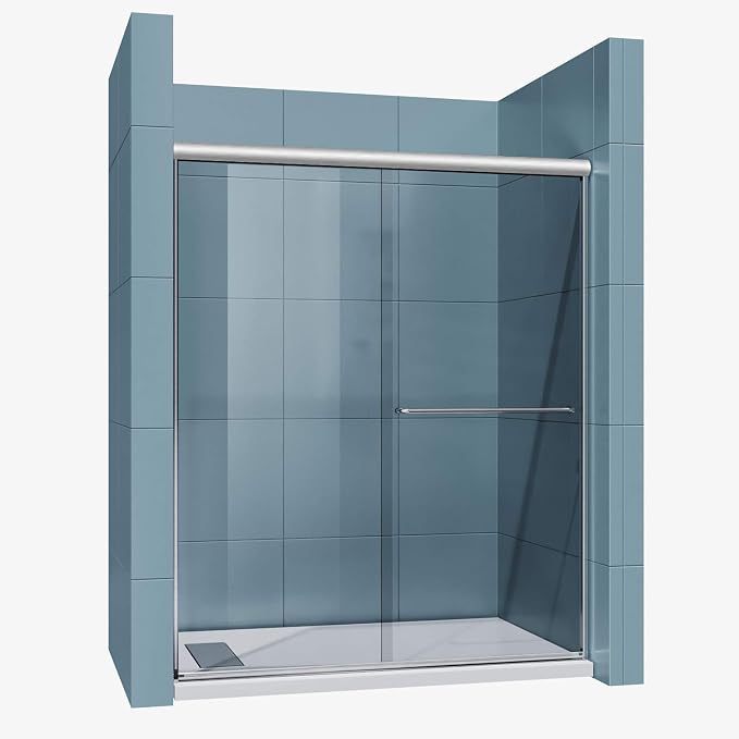 SUNNY SHOWER Semi-Frameless Shower Doors 1/4" Glass Sliding Shower Enclosure - Image 2