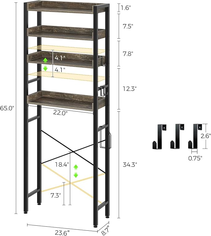 Rolanstar Over The Toilet Storage 4-Tier, Sturdy Bathroom Shelf - Image 3