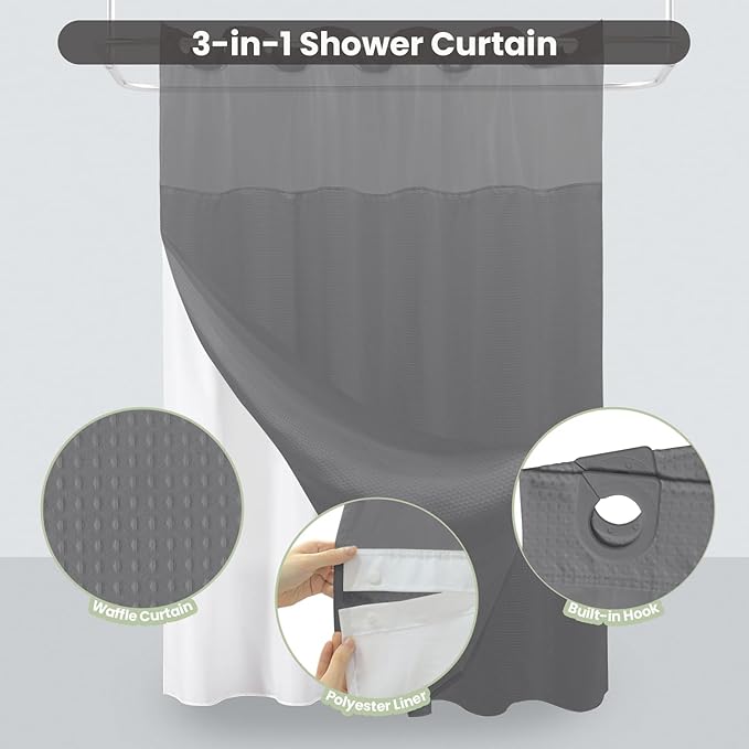 Inhousolu No Hook Shower Curtain - Image 2