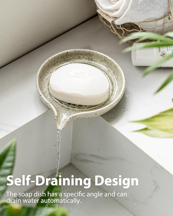 Soap Dish with Self-Draining Design, Ceramic Soap Holder with Drain Spout Soap - Image 6