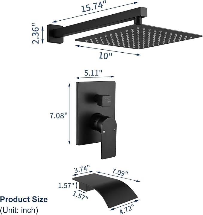 Matte Black Tub Shower Valve Trim Kit Shower Faucet Set - Image 7