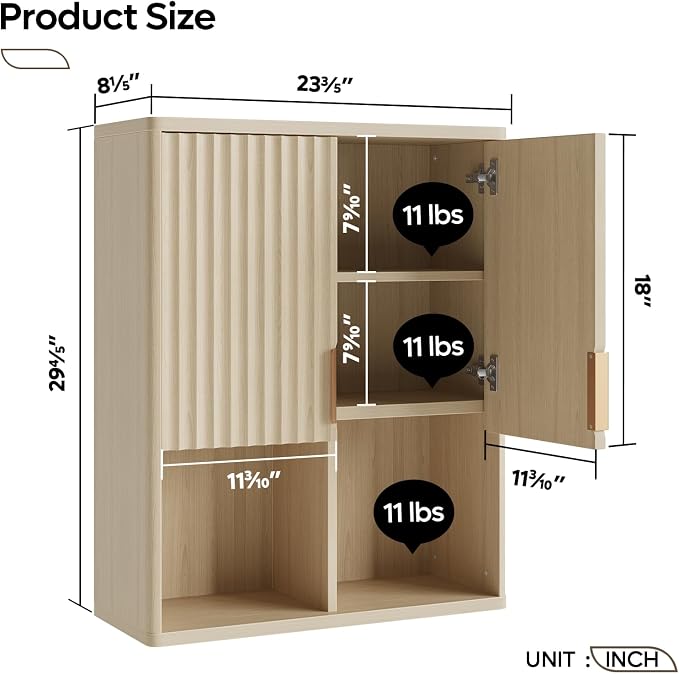 Bestier Fluted Bathroom Wall Cabinet Over The Toilet Storage, Laundry Cabinet - Image 2