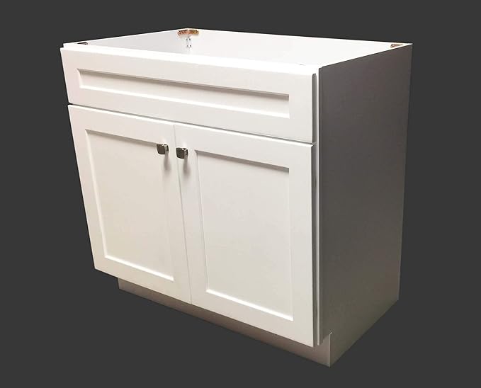 New White Shaker Single-sink Bathroom Vanity Base Cabinet 24" Wide x 21" Deep - Image 3