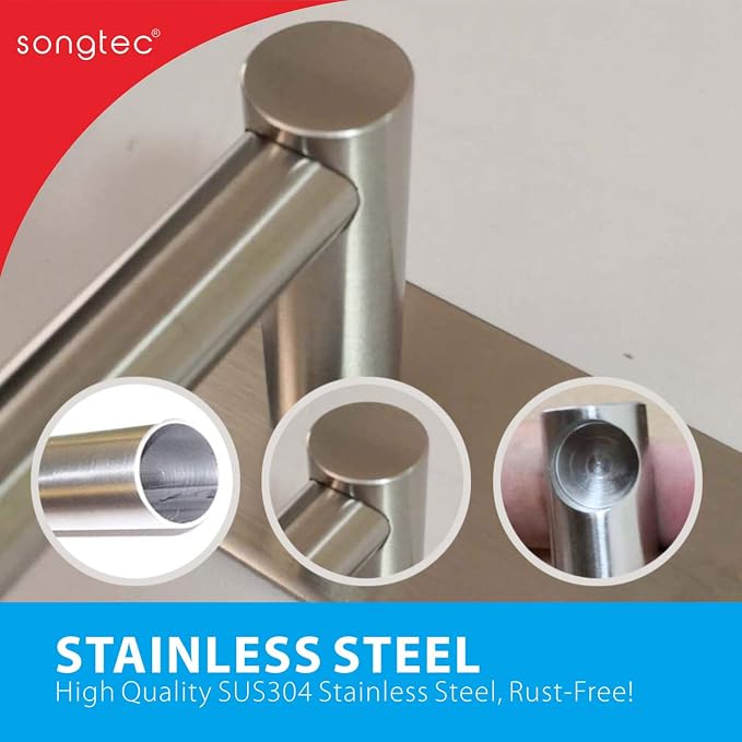 Songtec Bathroom Towel Bar 16-inch, No Drill Stick On Towel Rack, Easy Install - Image 6