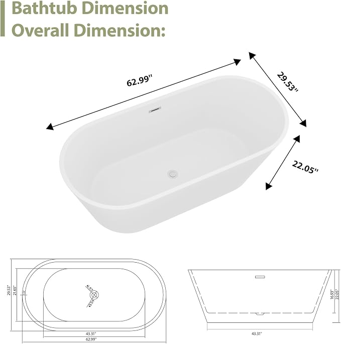 63" Acrylic Freestanding Bathtub - Image 7