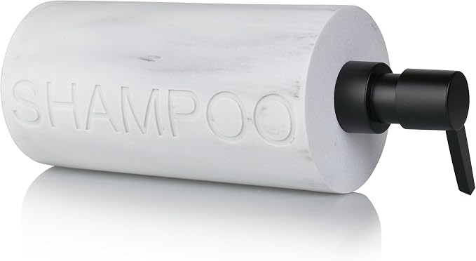 Resin White Marbled Shampoo Engraved Bottle Refillable Pump Dispenser, Durable - Image 2