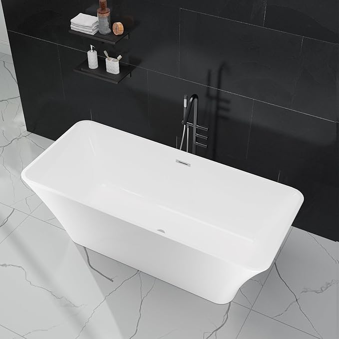 59" Free Standing Tub, Acrylic Freestanding Bathtub, Modern Soaking Tub - Image 4