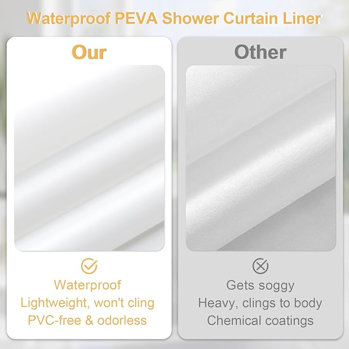 3 in 1 Long Charcoal Grey Shower Curtain Set-72 W x 78 H, Modern Waffle and - Image 5