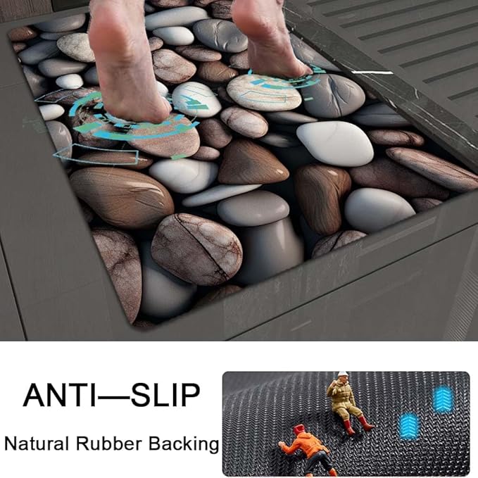 Bath Mat Rug, Rounded River Stones Non Slip Quick Dry Super Absorbent Thin - Image 5