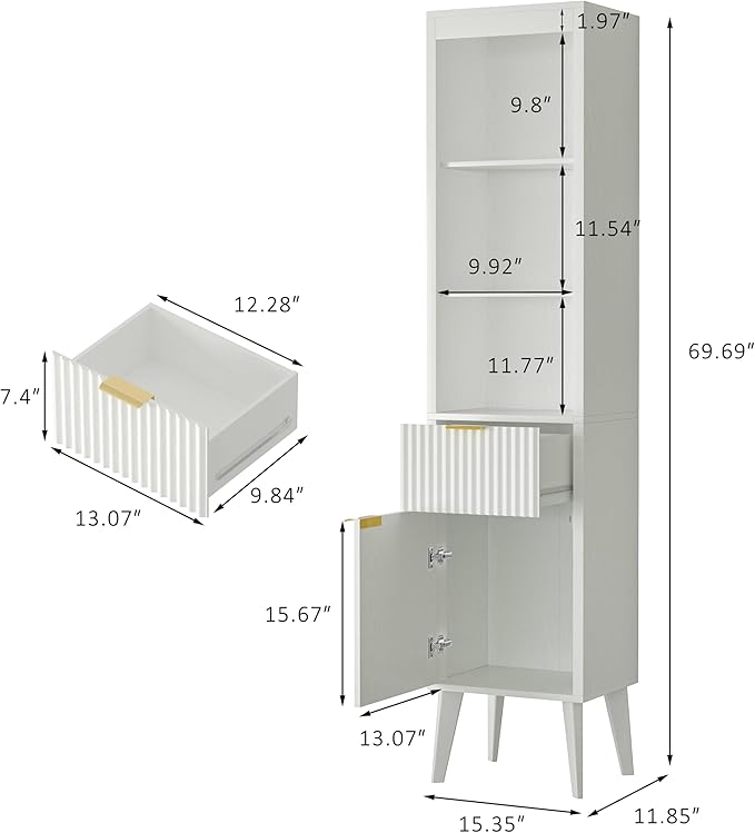 70" H Tall Storage Cabinet, Fluted Freestanding Floor Organizer - Image 3